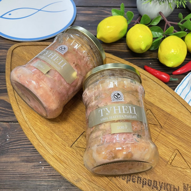 Тунец натуральный (филе куски) в стекле, 500г