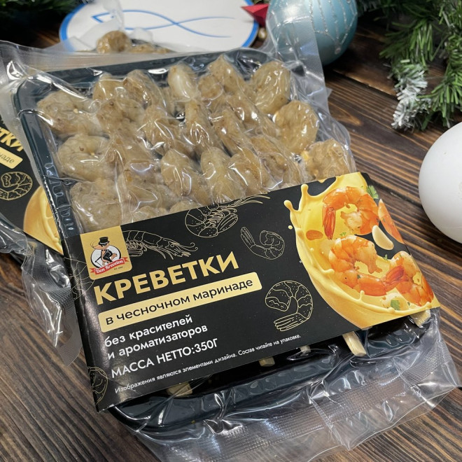 Креветки ваннамей очищенные на шпажке в чесночном маринаде, 350г