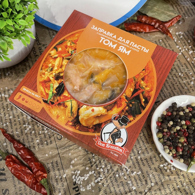 Заправка для пасты с морепродуктами Ассорти в соусе Том Ям замороженная, 200г